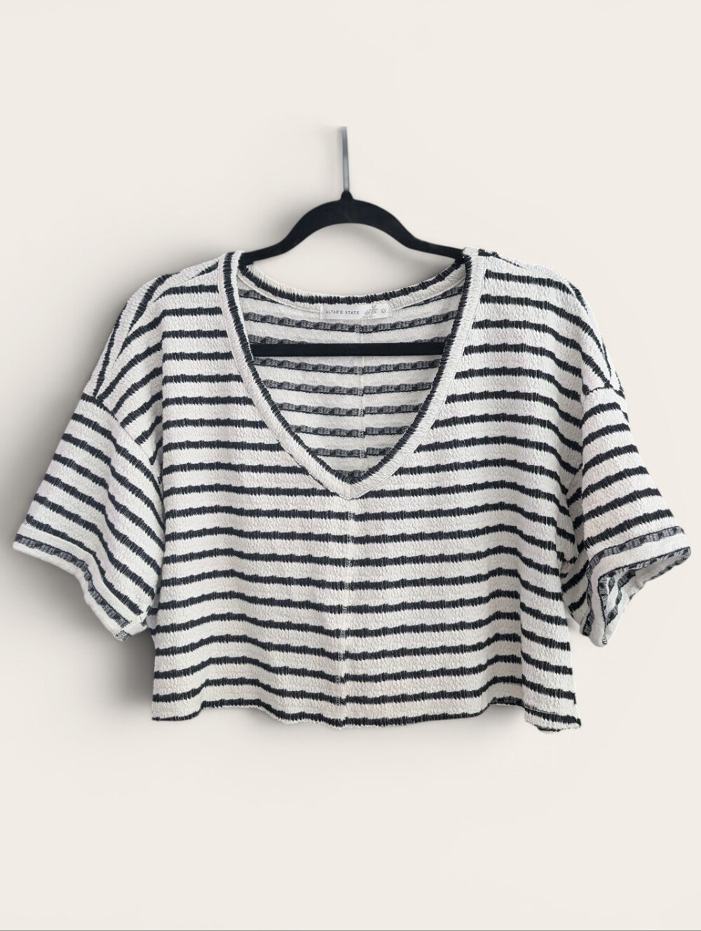 ALTAR'd STATE Striped V-Neck Crop Top - Black & White